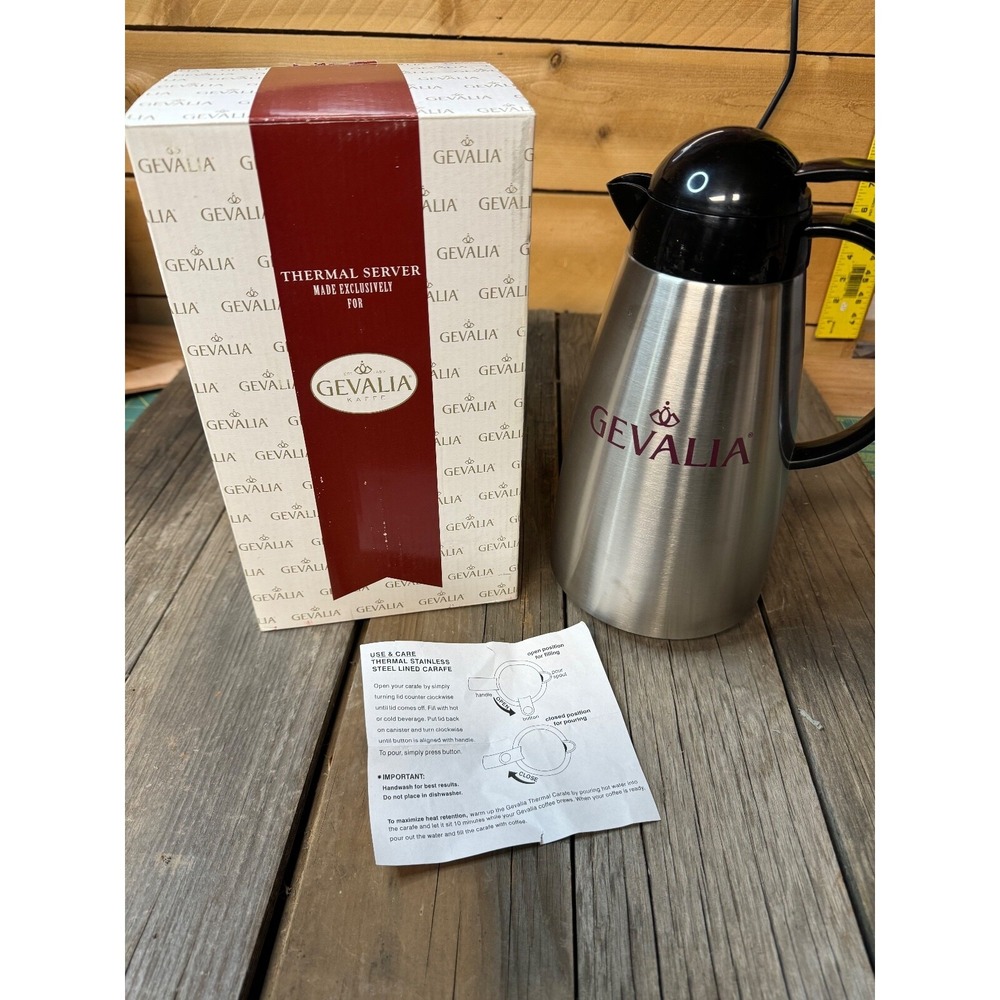 GEVALIA 1 QUART / 1 LITER  THERMAL SERVER STAINLESS STEEL LINED CARAFE NEW